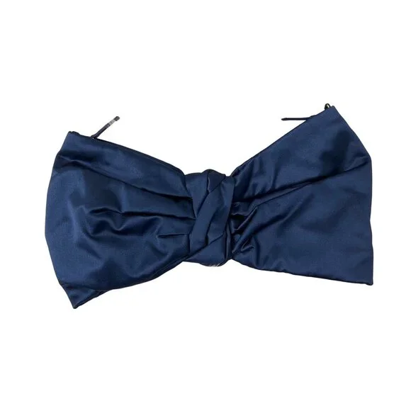 Valentino Midnight Blue Satin Bow Clutch With Zip Closures - Picture 5 of 10